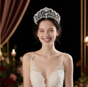 Couronnes et diadèmes en cristal de couleur argent Diadème de couronne vintage baroque pour femmes Accessoires de cheveux de mariage - Product Image 5