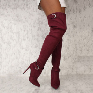 Bottines hautes pour femmes en daim souple avec boucle, fermeture éclair latérale, talon fin, bottes cuissardes pour femmes, grande taille 47 - Product Image 2