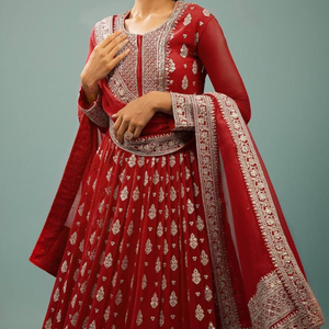 ชุดเดรสพิมพ์ลายแบบปักลวดลายและชุดผ้าจอร์เจียชุดเดรสพิมพ์ลายปักแบบดั้งเดิมสำหรับงานเฉลิมฉลองดีไซน์เนอร์ชาวอินเดีย - Product Image 1