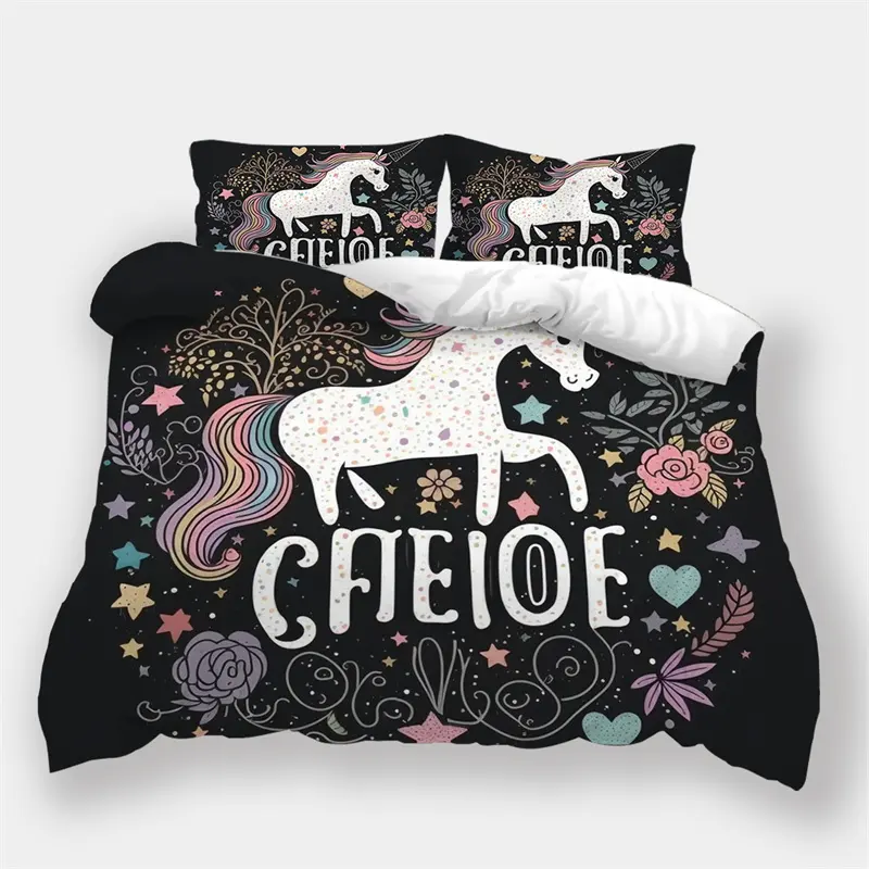 3D Unicorn Printing Duvet Cover Girl Bedding Covers Lovely Style Bedroom Decor Twin Size Quilt Set