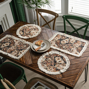 Haute qualité Style campagnard américain tournesol <span class=keywords><strong>Jacquard</strong></span> chemin de Table luxe frange Design Floral Textile tissu artisanat produit - Product Image 3