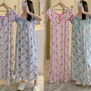 Chemise de nuit longue pour femme, <span class=keywords><strong>grande</strong></span> <span class=keywords><strong>taille</strong></span>, maxi vêtement de nuit, motif floral, pyjama en <span class=keywords><strong>soie</strong></span> de lait, <span class=keywords><strong>nuisette</strong></span> pour salon, vêtements de maison - Product Image 5