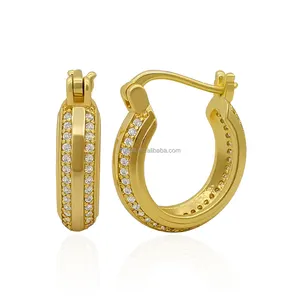 工厂18k镀金黄铜耳环简约设计锆石耳环女女孩礼品时尚饰品