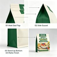 Sachet d'emballage alimentaire refermable à fermeture éclair, imprimé sur mesure, mat, à huit soudures latérales, pour céréales, flocons d'avoine et snacks