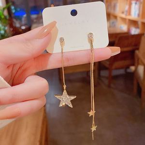 Gold Plated Long Tassel Asymmetrical <b>Earrings</b> for Women Fashion Shiny Zircon Star <b>Earrings</b> Drop <b>Earring</b> Sets for Women Jewelry - Product Image 4