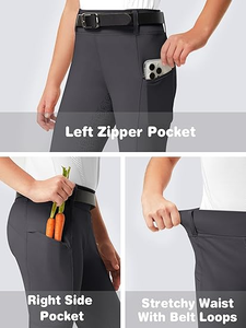 Pantalones ecuestres de asiento completo para niños-Pantalones elásticos de equitación para Niñas para escuela de equitación con bolsillo con cremallera - Product Image 3