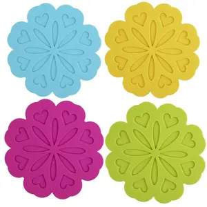 heat resistant flower shape silicone cup mats table protect mat