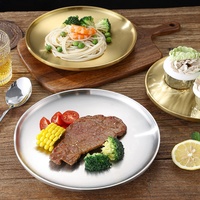 Plato de Acero Inoxidable 304 Pulido y Cepillado, Plato de Servir Metálico de Doble Color, Apilable para Cocina, Cafetería, Picnic al Aire Libre, Frutas