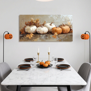 Looife Halloween automne <span class=keywords><strong>citrouille</strong></span> <span class=keywords><strong>nature</strong></span> <span class=keywords><strong>morte</strong></span> toile Art mural-citrouilles orange et blanches avec feuilles d'automne, décor rustique de Thanksgiving - Product Image 2