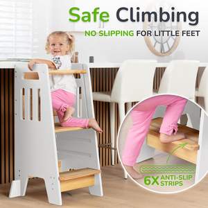 Torre de Cocina para Niños Pequeños Personalizada con Puerta Corredera y 3 Alturas Ajustables - Taburete de Cocina Completo para Niños Pequeños con Patas de Apoyo - Product Image 3