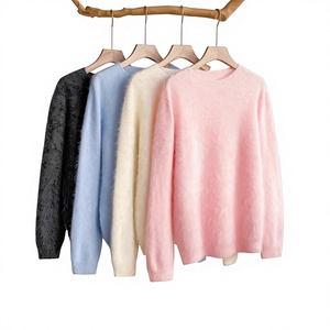 Nouveau Pull Femme Coréen Hiver 2026 Personnalisé 5% Cachemire 95% Laine Col Rond/Col V Sans Couture Brossé Couleur Unie Manches Longues - Product Image 1