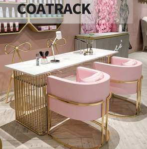 Tables de manucure touffetées modernes de luxe pour salon de beauté Bureau de bar à ongles en bois massif avec verre pour ateliers - Product Image 3