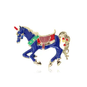 Sissilia - Broches de cavalo vintage de cristal para mulheres, joia exclusiva de cavalo esmaltado azul, broches de cristal de unicórnio