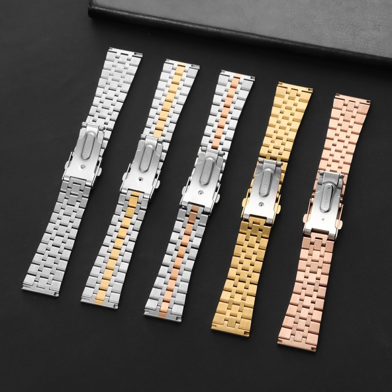 Wholesale 5 Bead Stainless Steel Watch Strap Quick Release 10/12/16/16/18/20/22mm Folding Buckle Metal Watch Band Women Straps