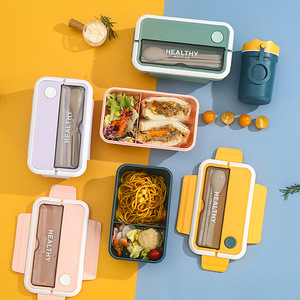 Wholesale 1.4L big capacity 2 layer food container microwave safe school plastic bento box lunch box set for adult