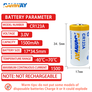 <span class=keywords><strong>RAMWAY</strong></span> <span class=keywords><strong>CR123A</strong></span> CR17345 3V 2/3A LiMnO2 リチウム電池 デジタルカメラ パトロールスティック フラッシュ GPSロケーター ナイトビジョン機器用 - Product Image 2
