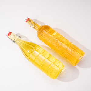 Bouteilles en verre personnalisées avec bouchon à bascule, 1000 ml, rondes, transparentes, réutilisables, pour jus, soda, kombucha, avec couvercle - Product Image 6