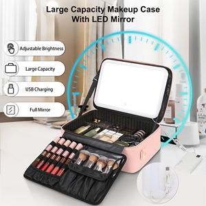 Relavel Trousse de maquillage de voyage avec miroir éclairé <span class=keywords><strong>rechargeable</strong></span> 3 lumières de couleur Organisateur de cosmétiques pour femmes <span class=keywords><strong>Cuir</strong></span> Rose - Product Image 6