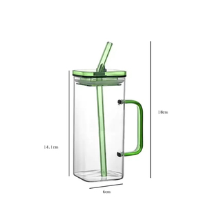Gobelet carré en <span class=keywords><strong>verre</strong></span> transparent fait main avec couvercle en PP et paille, style coréen, polyvalent pour la maison - Product Image 5