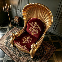 Fauteuil de luxe en forme d'aigle, fauteuil de villa française de luxe, fauteuil en bois massif sculpté à la main, feuille d'or, velours