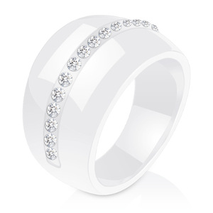 Ceramic <b>Couple</b> <b>Rings</b> 14MM Black White Single Row Diamond Encrusted Wedding Jewelry Unisex - Product Image 3