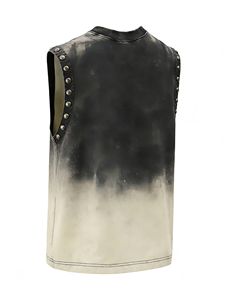 Chaleco sin mangas de cuero sintético desgastado con efecto degradado y tachuelas para hombre, estilo punk rock, ideal para streetwear. - Product Image 2