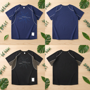 เสื้อยืดกีฬาแขนสั้นพิมพ์ลายเส้นโทเท็มแบบกำหนดเอง คอลเลคชั่นใหม่ ฤดูใบไม้ผลิ/ฤดูร้อน ปี 2026 ตัดต่อผ้าแบบหลวม - Product Image 1