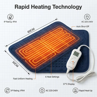Almohadilla Eléctrica Personalizada de Franela Azul Marino 30x60cm con Controlador Digital LED, 6 Niveles de Calor y Protección de Seguridad Contra Sobrecalentamiento
