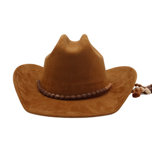 Sombrero de Vaquero de Gamuza de Buena Calidad <span class=keywords><strong>SU47</strong></span> con Accesorios de Cuentas de Estilo Étnico para Senderismo al Aire Libre - Product Image 4