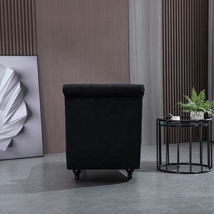 Silla ocasional Sofá de tela de terciopelo de madera de lujo, sillón individual negro para sala de estar - Product Image 5