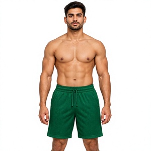 Pantalones Cortos Bermuda de Malla Verde para Hombre, Cintura Media, Cordón Ajustable, Secado Rápido, Casuales, Deportivos, Color Sólido, Tejido de Malla - Product Image 1