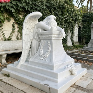Scultura Personalizzata YOUFINE di Angelo Piangente in Marmo Bianco per Lapide, Memoriale da Giardino e Cimitero - Product Image 2