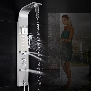Columnas <span class=keywords><strong>de</strong></span> <span class=keywords><strong>ducha</strong></span> <span class=keywords><strong>de</strong></span> pared <span class=keywords><strong>de</strong></span> latón y acero inoxidable con cascada LED, panel <span class=keywords><strong>de</strong></span> masaje, grifo <span class=keywords><strong>monomando</strong></span> y chorros cerámicos/lluvia - Product Image 5