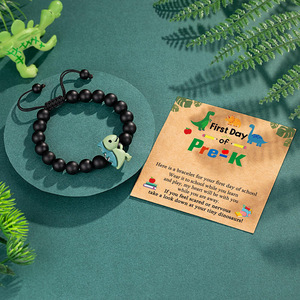Grazioso braccialetto di ciondolo dinosauro in resina per bambini regolabile in pietra smerigliata nera con perline primo giorno di scuola braccialetti regali per ragazze ragazzi - Product Image 4