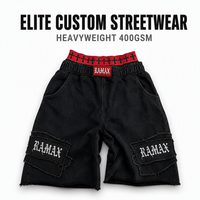 RAMAX Short cargo homme 400GSM noir délavé, double ceinture, style vintage grunge Y2K streetwear gothique croix, en gros