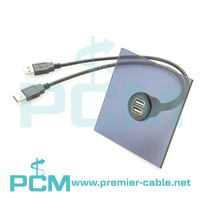 Câble d'extension à double port USB2.0 pour montage sur panneau rond, câble répartiteur USB combiné pour montage sur châssis, câble empilé USB-A encastré