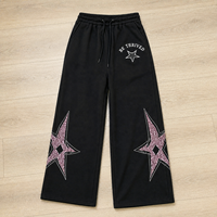 Pantalon de survêtement large personnalisé avec cordon de serrage pour homme, imprimé sérigraphié vintage, en coton épais, style streetwear ample