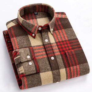 เสื้อเชิ้ตแขนยาวลายสก็อตผ้าฝ้าย 100% สำหรับผู้ชาย ปกคอปกเสื้อแบบพับได้ สไตล์ลำลอง สำหรับฤดูใบไม้ร่วง - Product Image 5