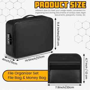 Bolsa Organizadora de Documentos Ignífuga e Impermeable con Cerradura, Juego de Caja de Archivo de Gran Capacidad, Compartimento Pequeño para Dinero, Negra - Product Image 4
