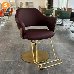 Chaise de salon de luxe moderne avec base en or et repose-pieds pour coiffure et barbier - Product Image 6