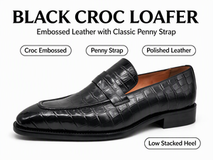 Mocasines Negros de Hombre con Estampado de Cocodrilo, de Piel Genuina, con Suela de Goma, para Oficina, Carrera, Boda, Formales, con Punta en Pico, Venta al por Mayor - Product Image 1
