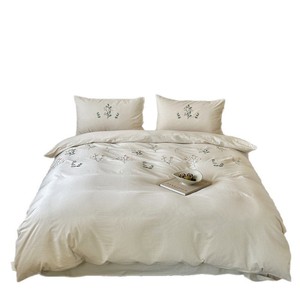 [Brand] Cotton Linen Four Piece Bedding Set Solid Color Plants And Flowers Breathable For Four Seasons - Product Image 5