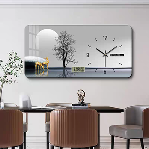 Orologio da Parete Moderno Personalizzato con Calendario, Decorazione Murale con Cervo, Arte per Sala da Pranzo, Arredamento Nordico di Lusso, Dipinto in Porcellana con Cristalli - Product Image 3