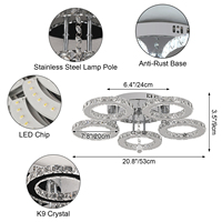 Plafonnier LED en cristal à 5 anneaux en acier inoxydable 6000K, certifié SAA, faible MOQ, personnalisable, pour salon