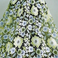 Tissu en dentelle guipure florale en coton vert olive 2026, tissu brodé soluble dans l'eau pour vêtements