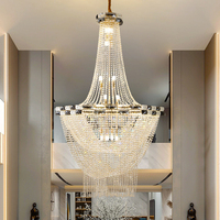 Lustre Moderne de Luxe Léger à la Française pour Villa, Suspension Longue Creuse en Cristal, Grand Luminaire Suspendu