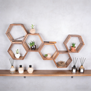 Étagère murale durable pour salon, étagère de rangement décorative pour chambre à coucher, artisanat en bois pour la maison, ensemble d'étagères hexagonales en bois - Product Image 3