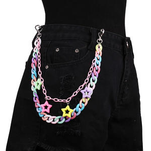 Cadena de cintura con colgante de estrella de acrílico colorido para mujer, estilo punk, para discoteca, cadena corporal a la moda, esquema de colores macaron, múltiples bucles - Product Image 1