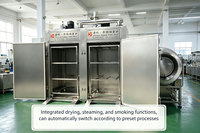 Fumoir industriel SUS304 grande capacité, double porte, deux chariots, contrôle PLC automatique, moteur à roulement haute efficacité