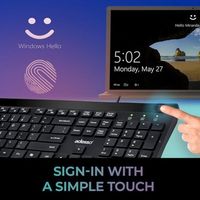 Teclado de Escritorio USB con Cable OEM ODM AKB140FB de Perfil Bajo con Lector de Huellas Dactilares Integrado, Compatible con Windows Hello, Encriptación AES256